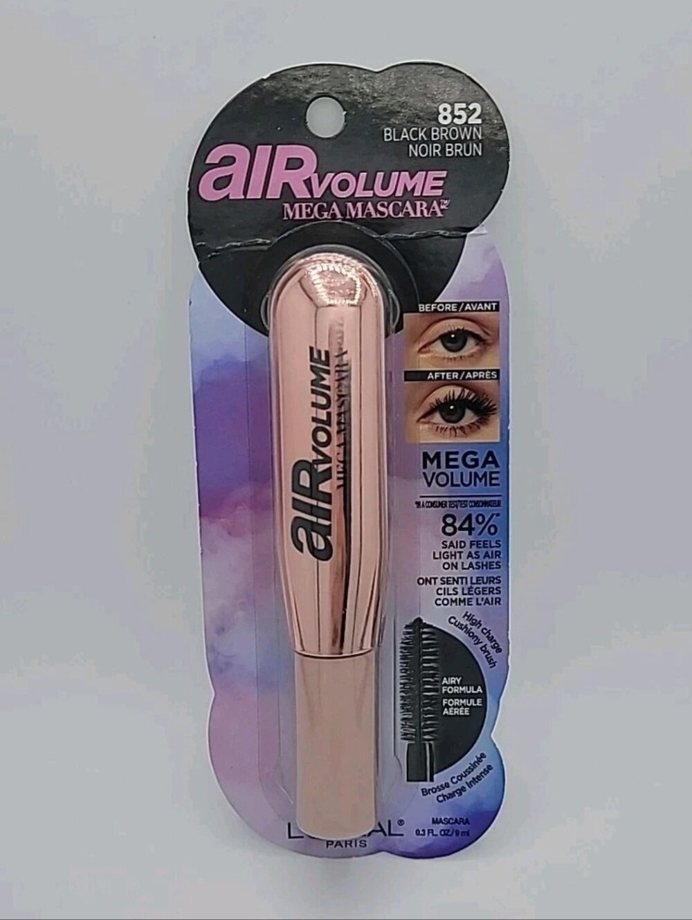 NEW L'Oreal Paris Air Volume Mega Mascara #852 Black Brown 0.3 fl oz Sealed